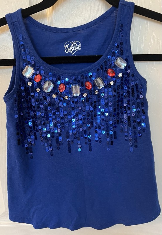 Justice Girl's Royal Blue with Sequins & Gems Trim Tank Top in size 8