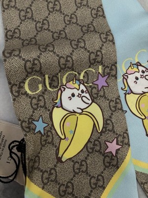100% Authentic Gucci- Silk Banana Cat Scarf | eBay