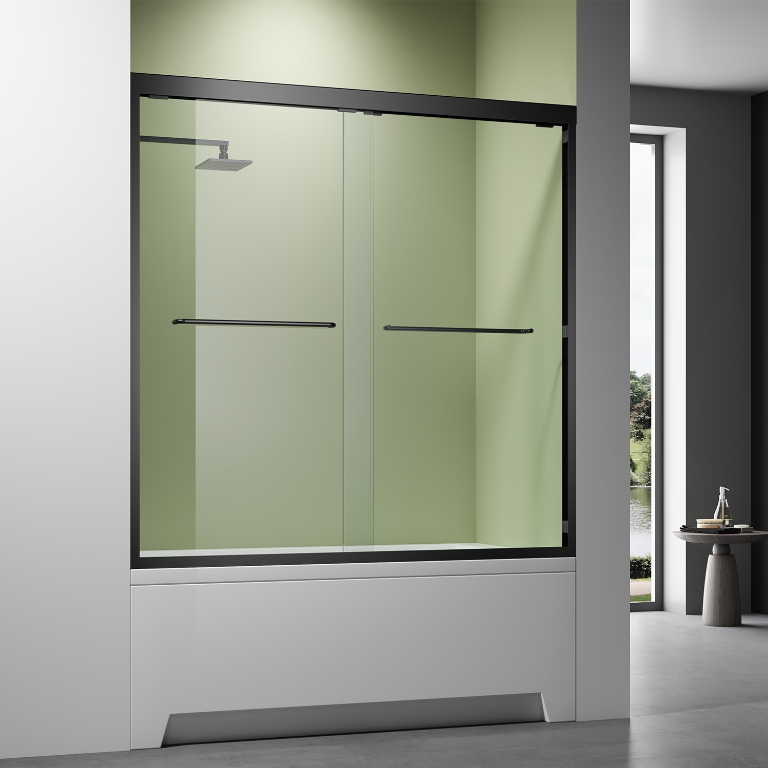 60W x 57H Black Frameless Shower Screen for Bathtub 1/4 Inch Tempered Glass Door