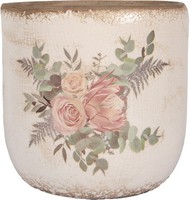 Clayre & Eef 6CE1981XL Blumentopf Beige Rosa Ø 20X19 Cm Landhausstil Keramik