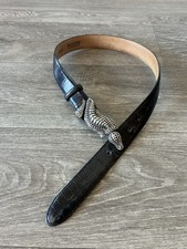 Vintage 1995 Brighton Alligator Croc Belt Buckle Black Women  s Small Silver Y2K