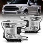 VRC Chrome Clear Headlights Pair Lamps for 2018 2019 2020 Ford F150 Pickup Truck