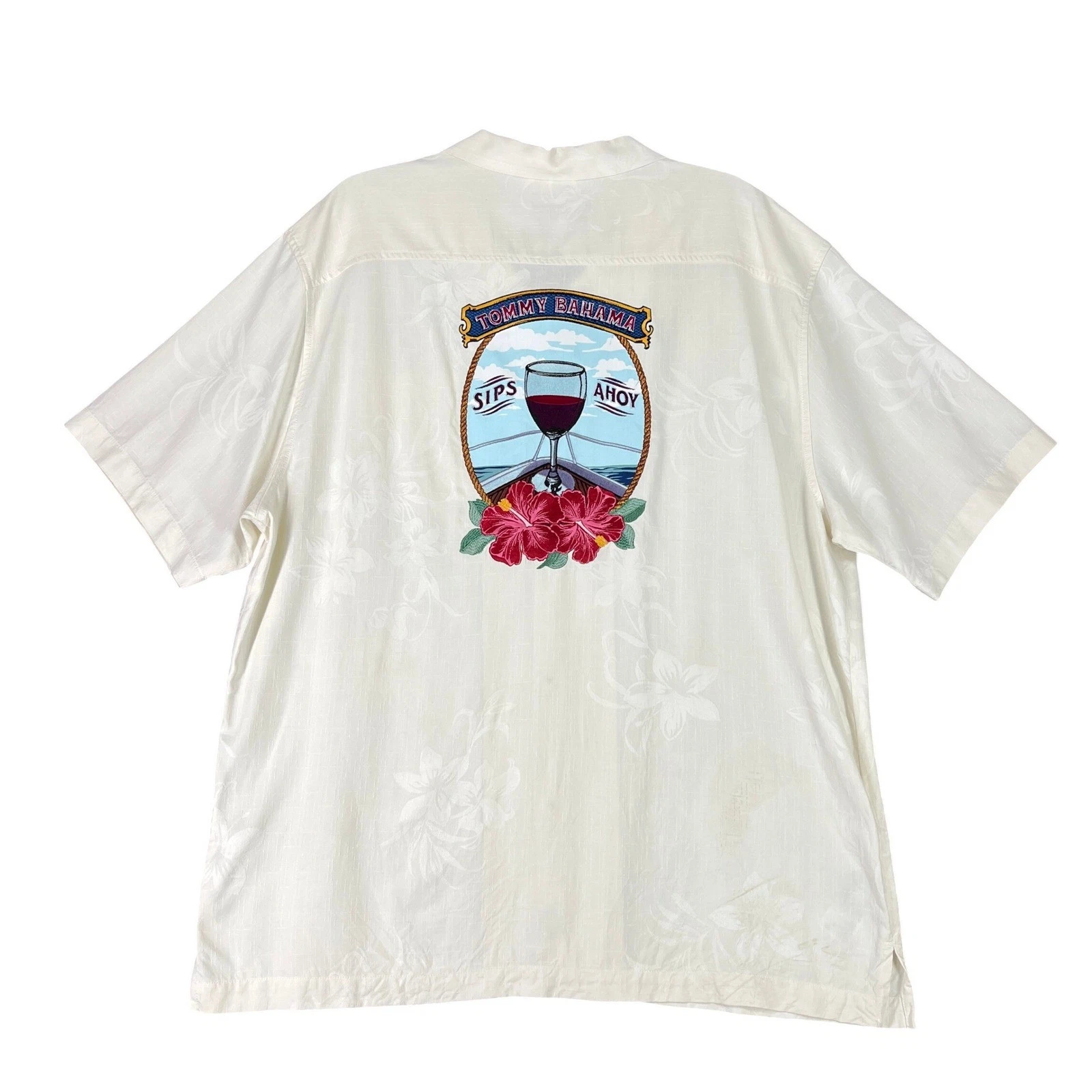 Tommy Bahama Silk Shirt Mens XL Resort Travel Camp Tropical Sips Ahoy Wine Boat