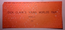 Rare 1966 Dick Clark's Young World's Fair Ticket Stub Chicago Punch Card