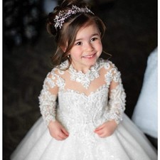 A Line Girl Lace Appliques Princess Wedding Party Flower Girls Dresses Vintage G