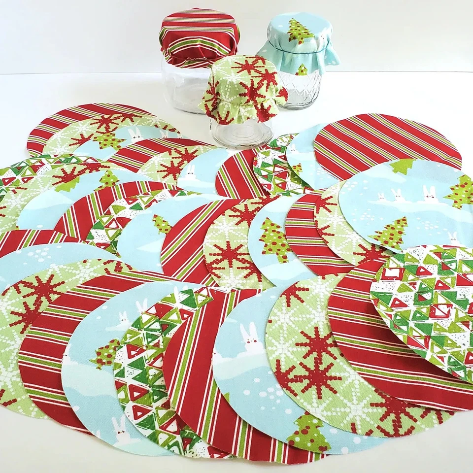 36 Holiday Jar Toppers - Three Dozen Fabric Circles - Image 4 of 4