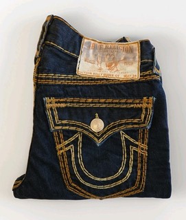 Y2K Men's True Religion Jeans Billy Super QT Orange Gold Stitching Sz 32x29 Dark