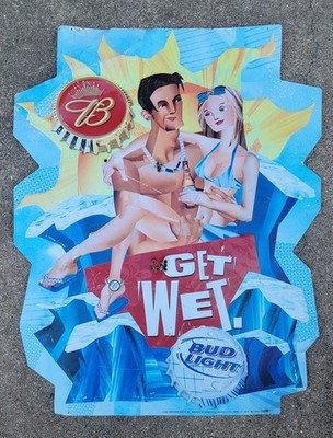 2003 BUD LIGHT Budweiser ''GET WET'' Summer EMBOSSED Metal SIGN - Anheuser Busch