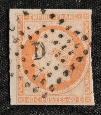 TIMBRE N°16 EMPIRE 40c ORANGE CLASSIQUE BUREAU DE PARIS CHIFFRES ROMAINS D - Photo 1/2
