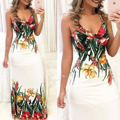 Women's Beach Maxi Summer New Style Party Dress Bohemian Floral Strappy  Evening | eBay