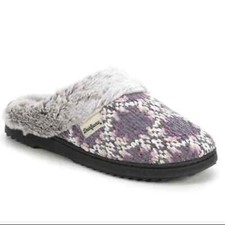 Dearfoams Allison Textured Chenille Knit Scuff Slipper Purple Sz 5-6 Small