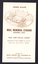 MISSISSIPPI MEMORIAL STADIUM Football Ticket Order Form 1979 SEC SWAC Conference