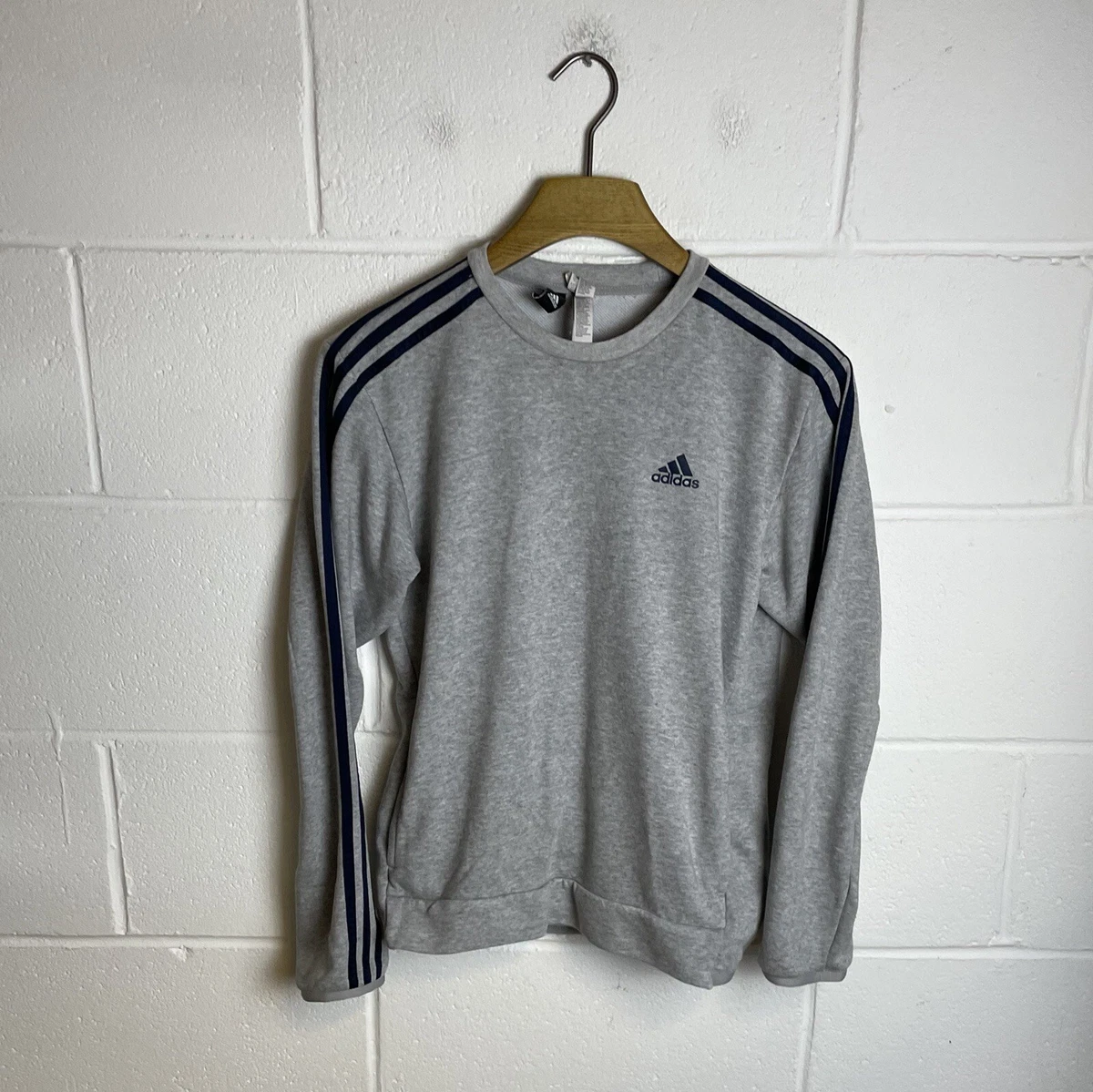 Adidas Sweatshirt Womens Small Grey Blue Spell Out Crew Neck