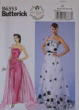 Butterick Sewing Pattern B6353 Strapless Gown Detachable Train Sz A5 6-14 New
