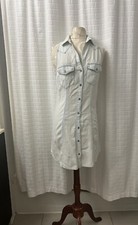 Bella Dahl Womens Chambray Denim Sleeveless Mini Shirt Dress Light Blue SZ S
