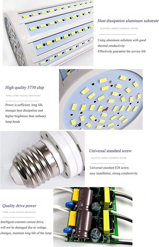 2x Super Bright 300W Eq LED Bulb 50W 168-Chip Corn Light E26 6000K Cool Daylight - Image 3 of 4