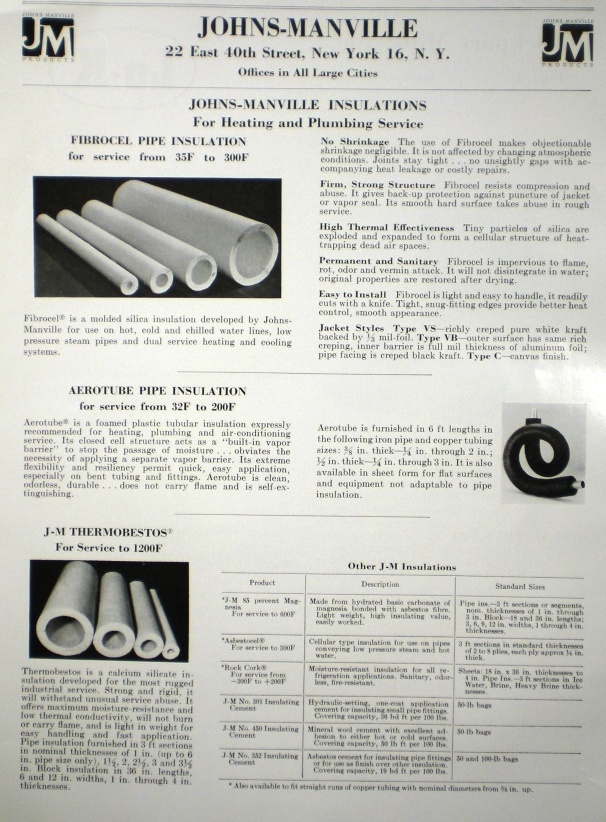 Johns Manville Insulation ASBESTOS Catalog Page Ad eBay