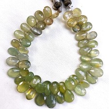 Natural White and Green Sapphire Gems 9x6 to 12x7 mm Pear Cut Briolette Beads 7"