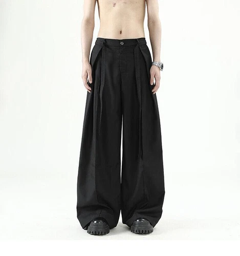 Men's Khaki Loose Wide-leg Trousers Casual Summer Pleated Pants  - Picture 11 of 16