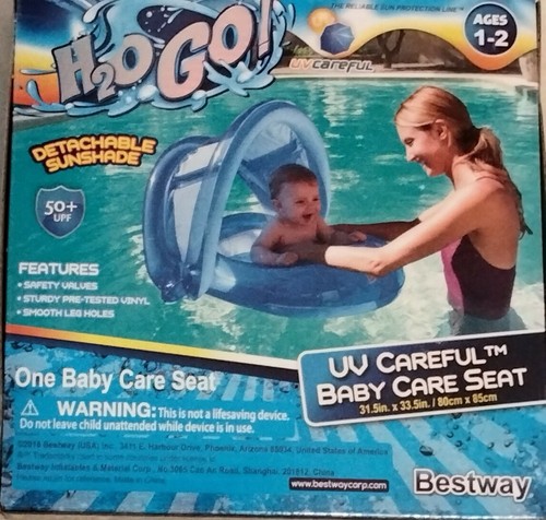 Asiento de cuidado de bebé con protección UV H2O Go 50+ UPF cubierto azul nuevo sombrilla desmontable - Imagen 3 de 4
