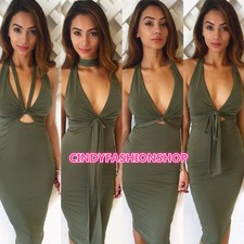 Summer Style Women Backless Deep V Neck Off Shoulder Sleeveless Bodycon Bandage