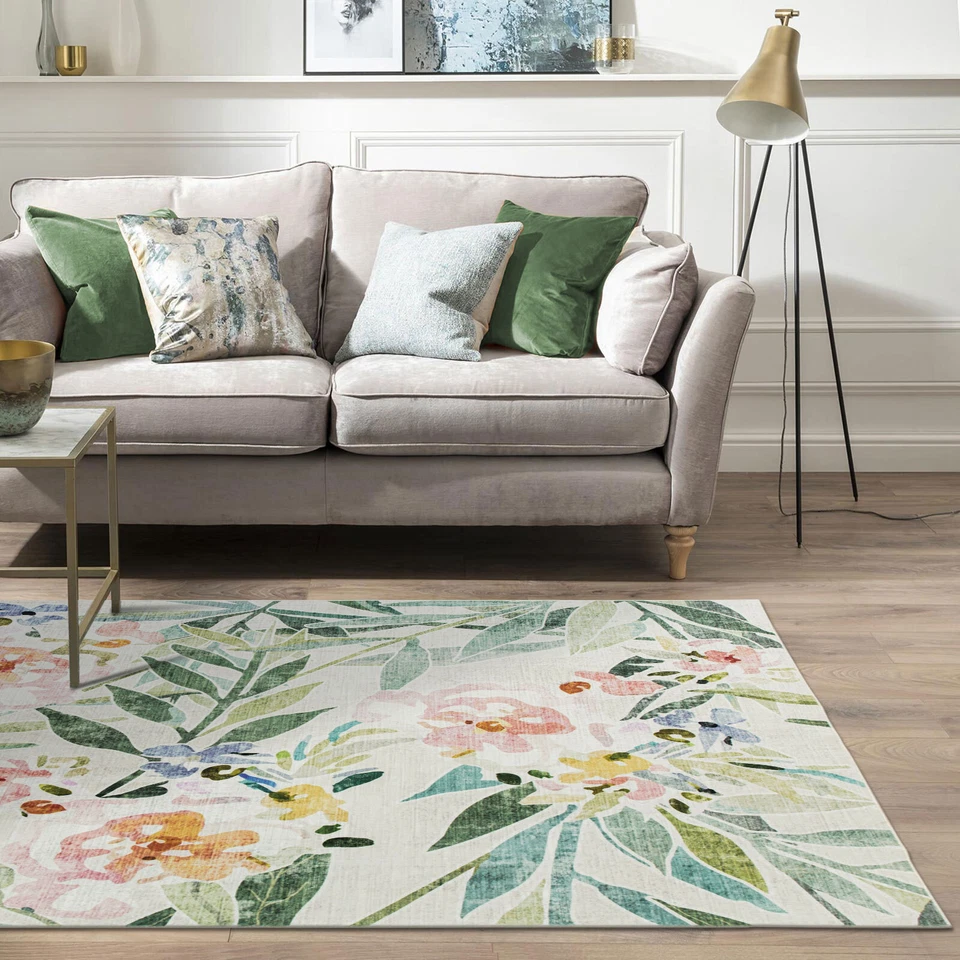 Extra Large Rose Rug/ Pastel Pink Beautiful Washable Carpet/ Plush Leaves Runner