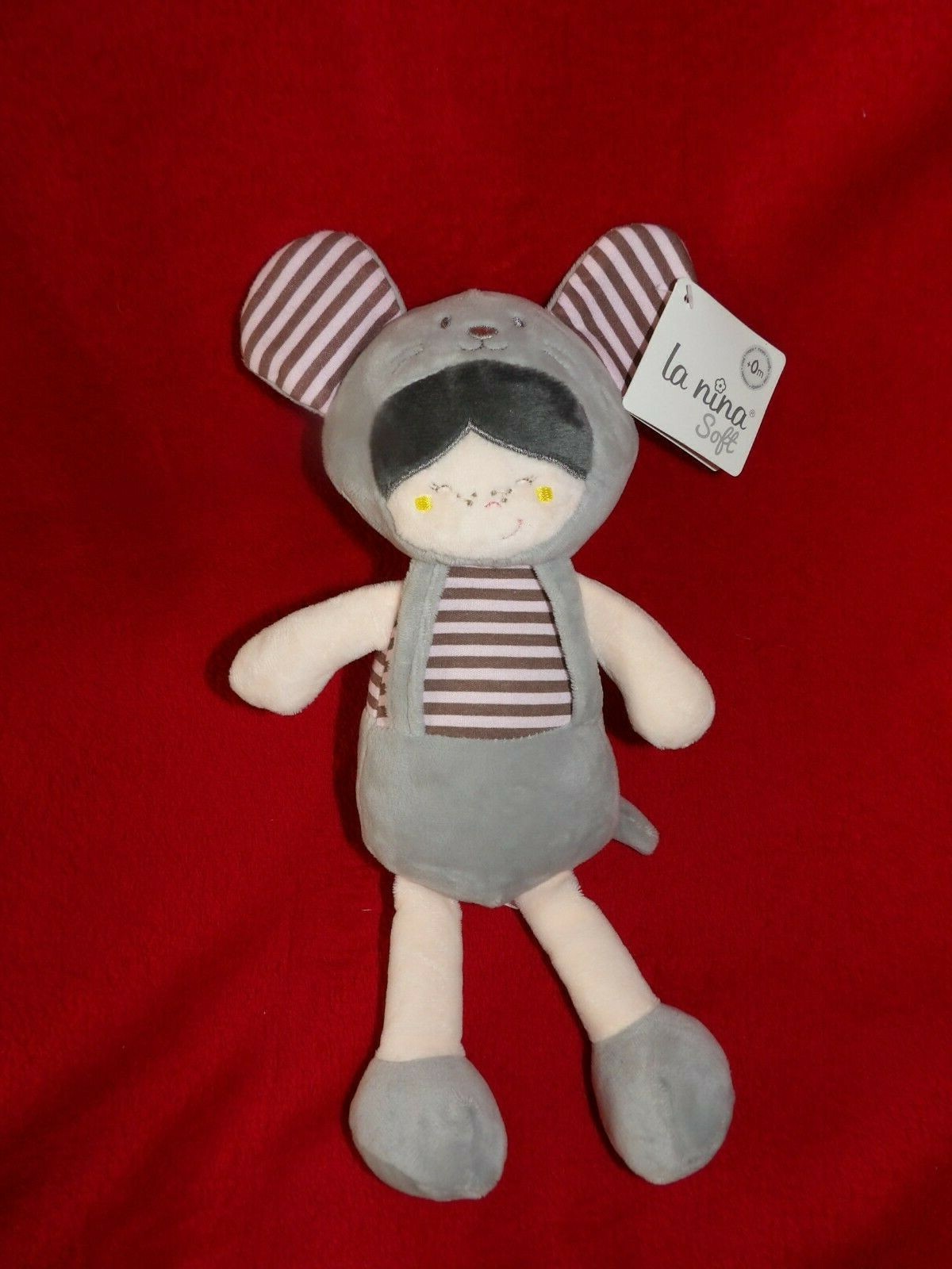 Doudou peluche poupée La Nina souris pour poussette et voyages