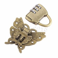 Llave de bloqueo de candado de contraseña de hardware de bronce antiguo con cierre de pestillo de caja de mariposa