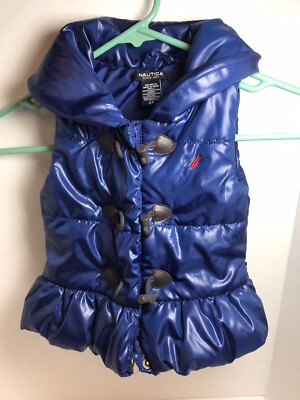 Nautica Puffer Vest Toddler Girls Size 2T Purple TOGGLE FULL ZIP SNAP