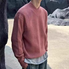 Men's Fashion Winter V Neck Long Sleeve Loose Warm Pure Color Kniting Sweaters