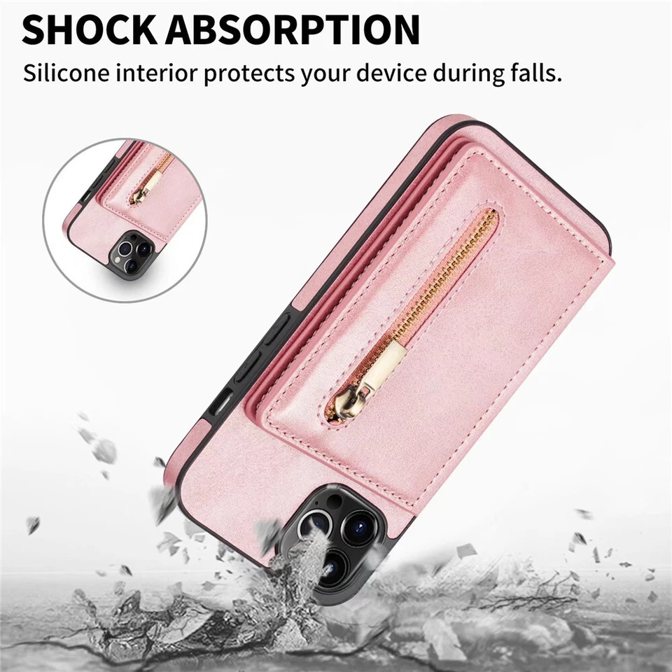 For iPhone 16 15 14 Plus 13 12 11 Pro Max Leather Card Holder Wallet Case Cover - Image 3 of 4