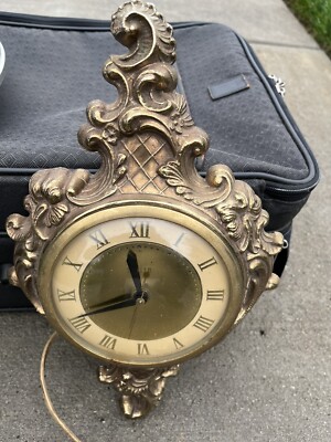 Vtg United Clock Co Model No. 84 MCM Mid-Century-Modern Brass Wall Clock