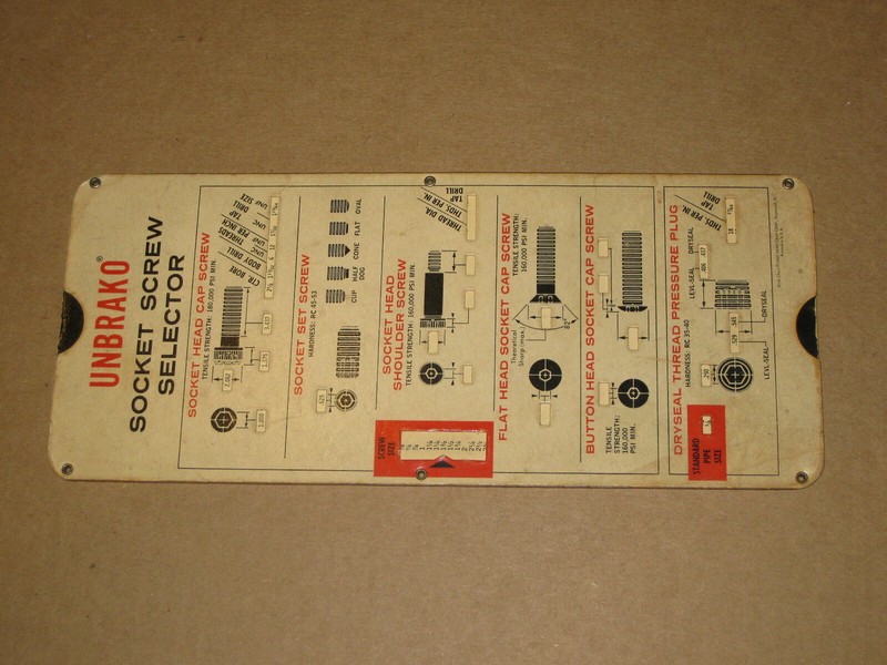 UNBRAKO Screw Data Guide Socket Screw Selector Calculator Slide Ruler Template