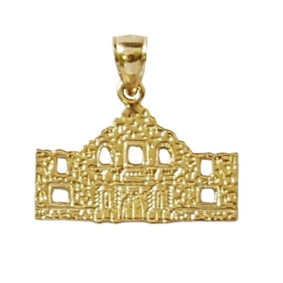 14k Yellow Gold ALAMO Mission San Antonio Texas Pendant / Charm, Made in USA 