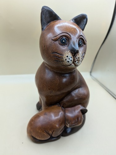 Vintage Hand Carved Wooden Cat & Kitten Mother 11 X 7 Thailand RARE! - Picture 2 of 10