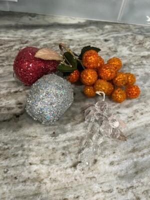 Vintage Sugar Beaded Grapes With Shiny Fruit and Lucite Clear Grapes