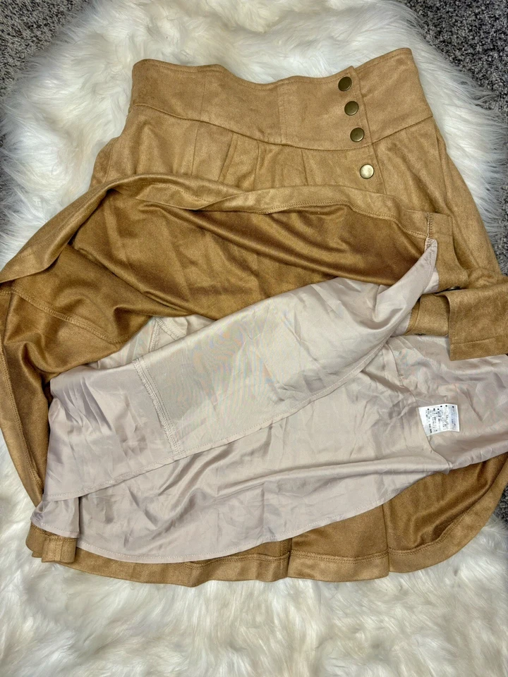 Minifalda forrada de gamuza Jill Stuart vintage mediana tostada/camello con botones a presión Foto 3 de 4