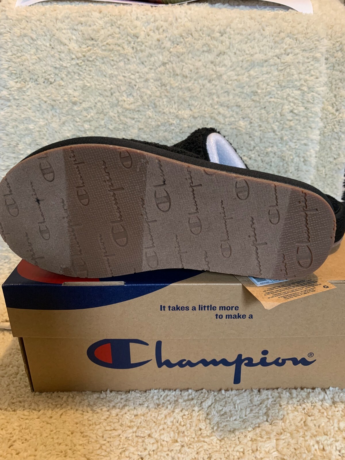 PANTOFOLA D’ORO Originals Champion plush cozy womens slippers sandals black gol NWT sz 6 7 8