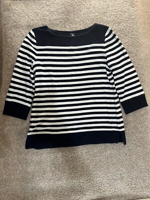 Vintage Anne Klein Sport Black white striped size XL 3/4 sleeve