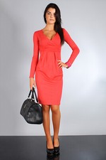 Women's Wrap Dress V-Neck Cocktail Jersey Office Bubble Dress Size 8-18 6801