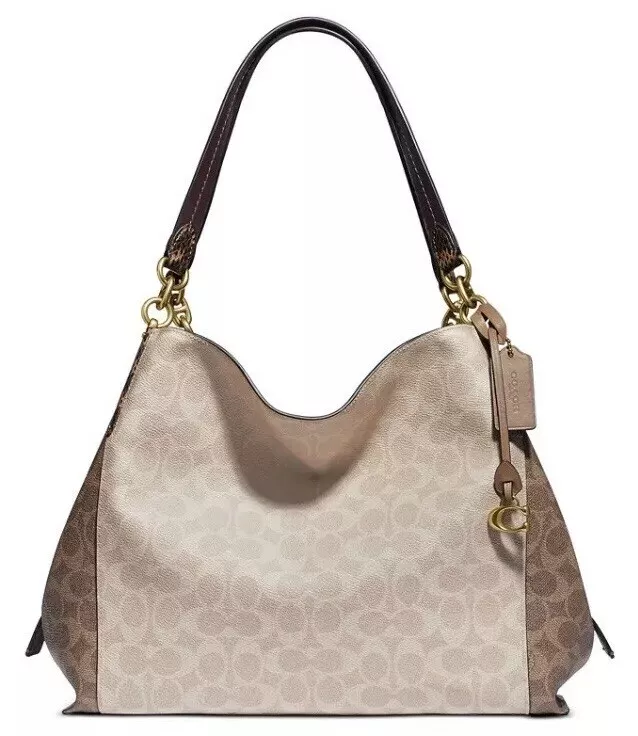 Coach White/Beige Leather and Canvas and Snake Embossed Shoulder Bag Coach