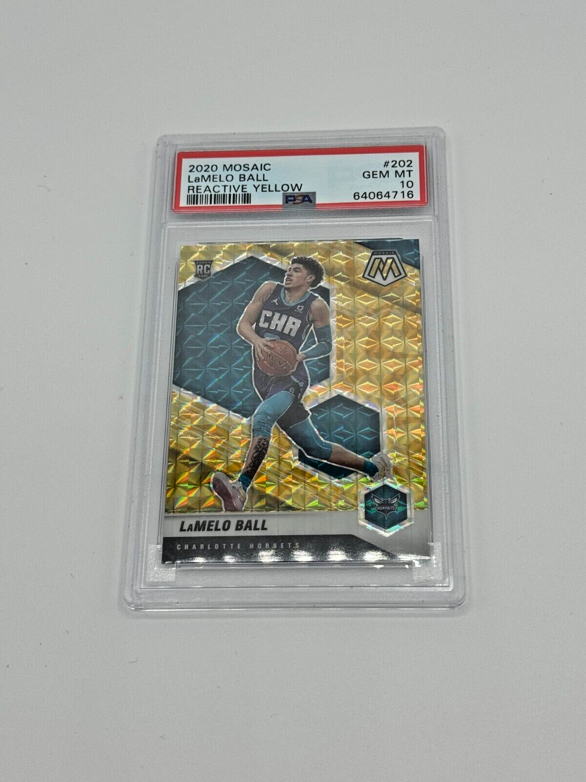 2020-21 Panini Reactive Yellow Mosaic #202 LaMelo Ball RC Rookie Hornets PSA 10