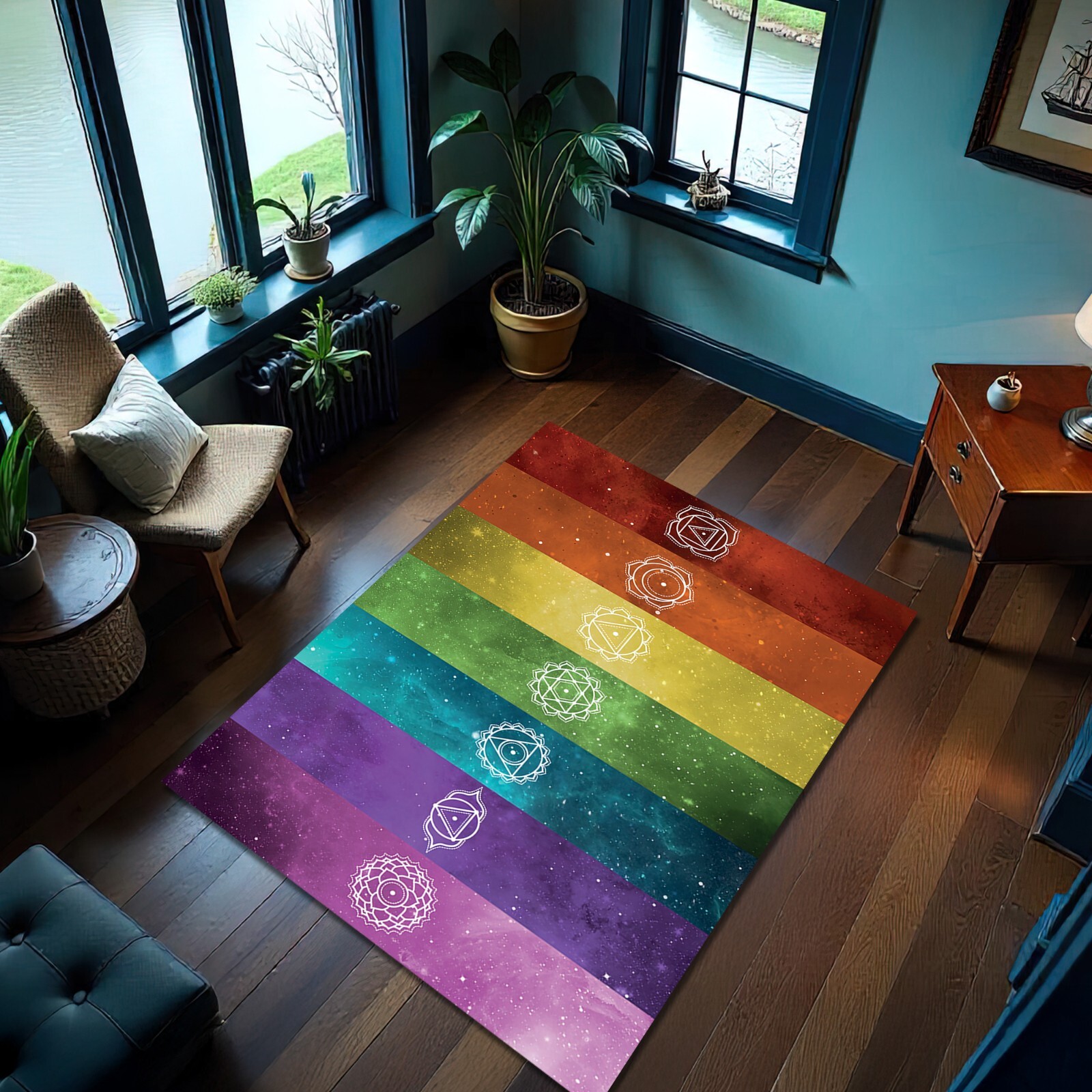7 Chakra Symbol Rug Colorful Spiritual Yoga Mat Decor Carpet | eBay