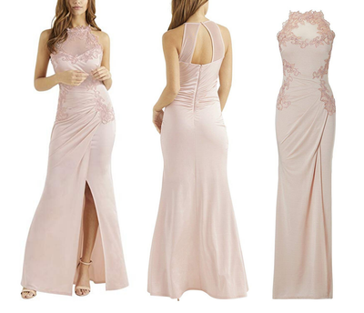 lipsy embroidered ruched split maxi dress