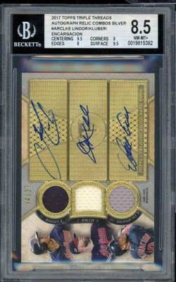 Lindor/Kluber/Encarnacion 2017 Topps Triple Threads Auto (4/27) #ARCLKE BGS 8.5
