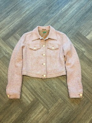 United Colors Benetton Pink Tweed Cropped Sakko Damen 44 Preppy Coquette