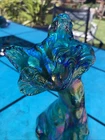 Stunning Colors-Fenton Winking Alley Cat Iridescent Purple Carnival Glass 11”