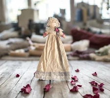 Vintage Tea Dyed Handmade Rag Cloth Doll 32” Lace Trim Dress