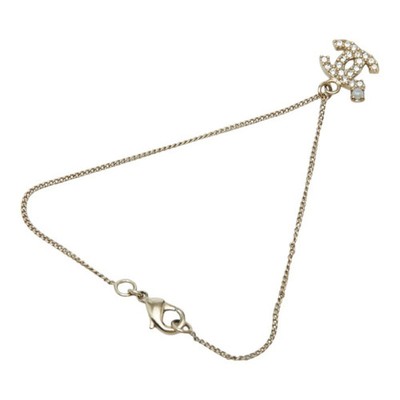Chanel Coco Mark Bracelet Gold Plated Faux Pearl Rhinestone Women's Jewelry