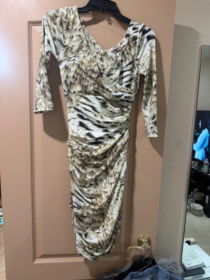 New Roberto Cavalli Printed Feather Design Stretch Jersey Dress Size 6 US (40 I) - Image 4 of 4